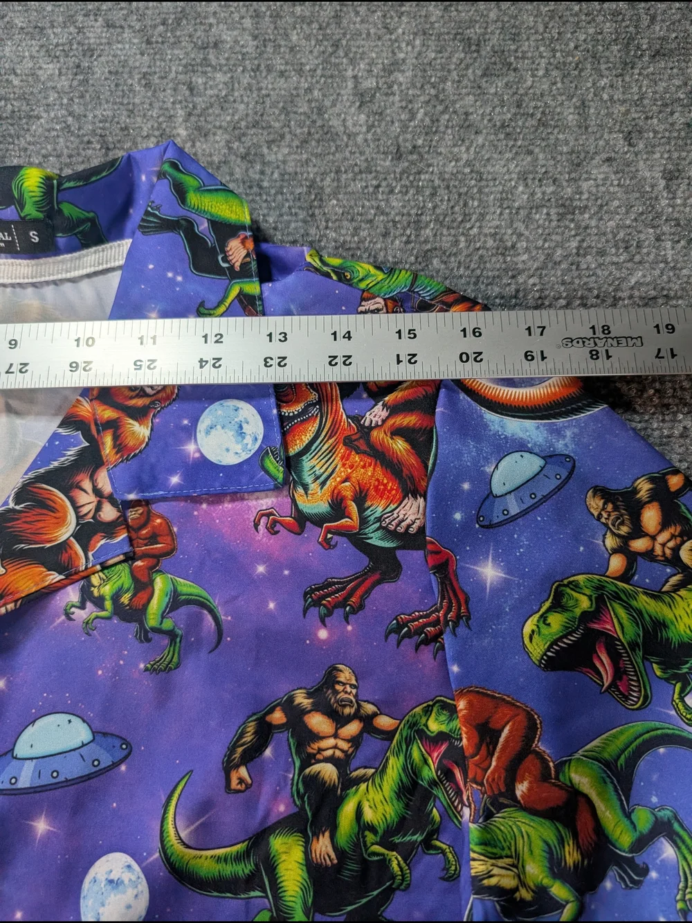 Men's Small Purple Dinosaur & Space Polo Shirt with Colorful Dino Print